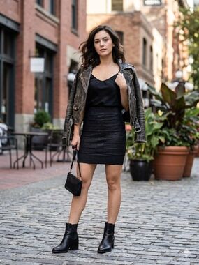 Lady Dutch Metallic Black Bandage Mini Skirt M